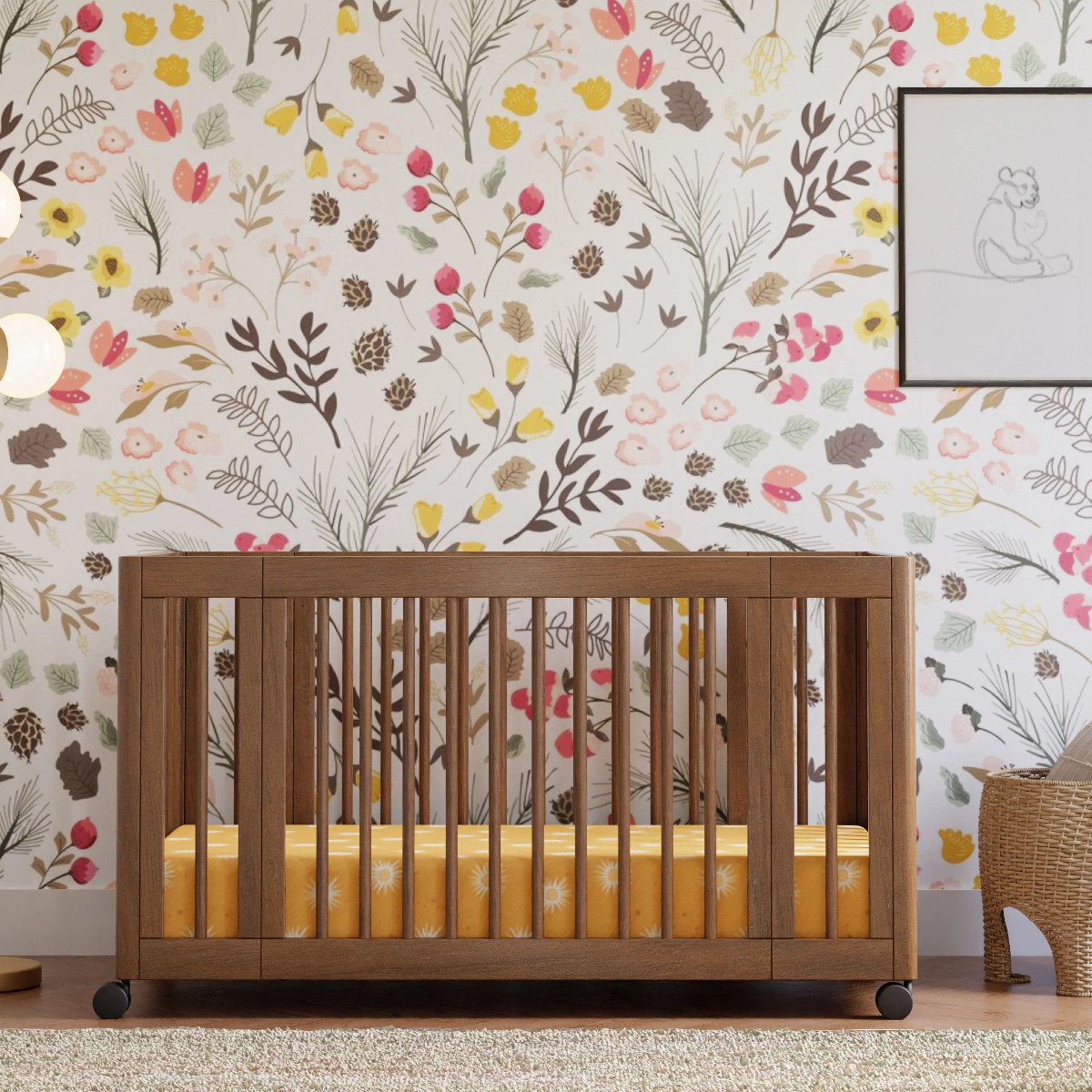 Yuzu 8-In-1 Convertible Crib with Toddler Conversion Kit - Natural Walnut