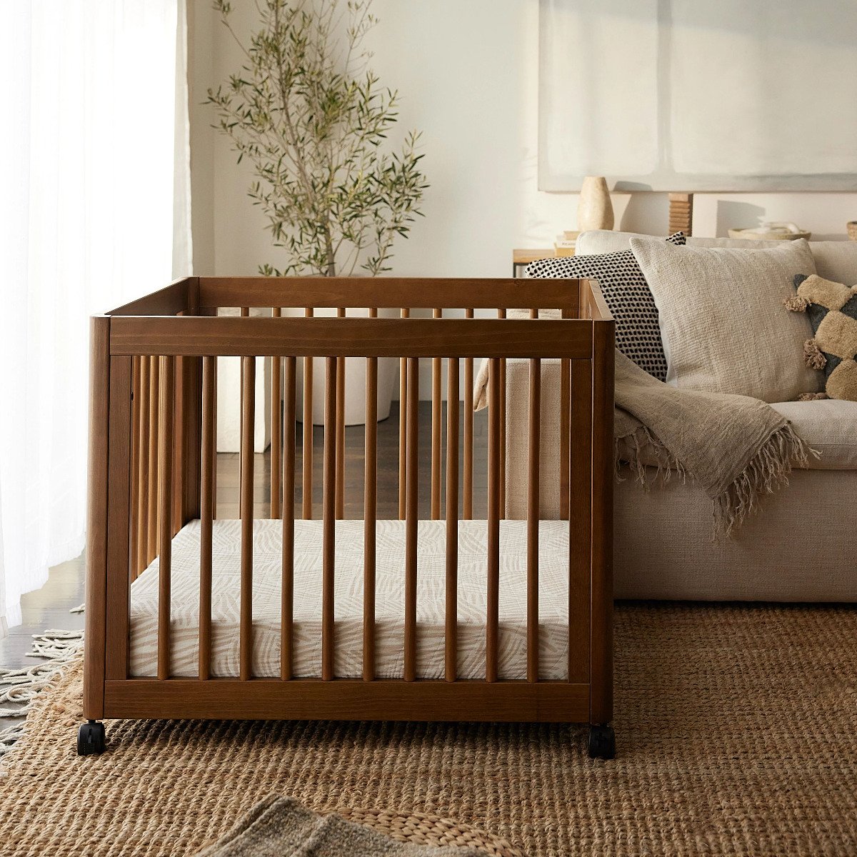 Yuzu 8-In-1 Convertible Crib with Toddler Conversion Kit - Natural Walnut