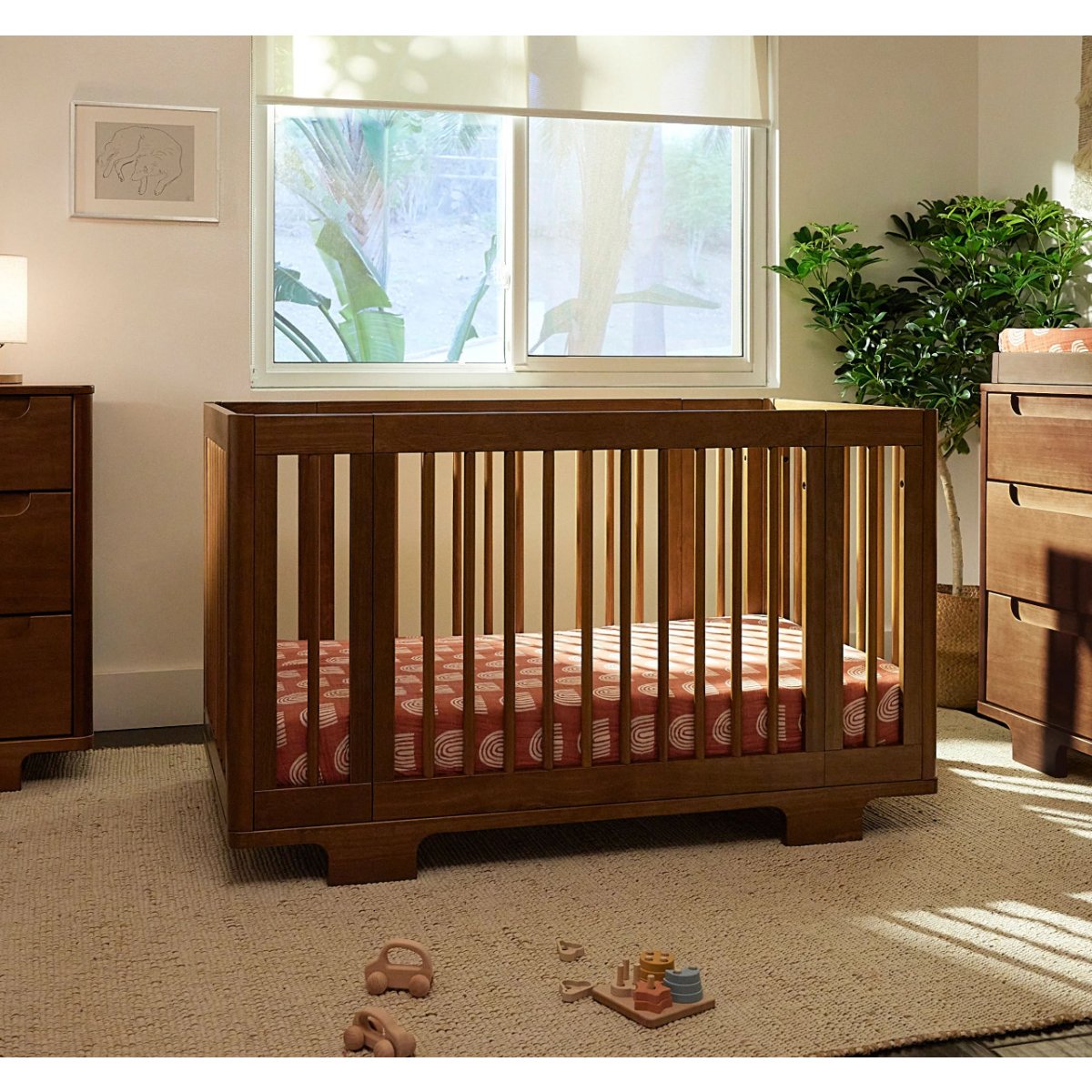 Yuzu 8-In-1 Convertible Crib with Toddler Conversion Kit - Natural Walnut