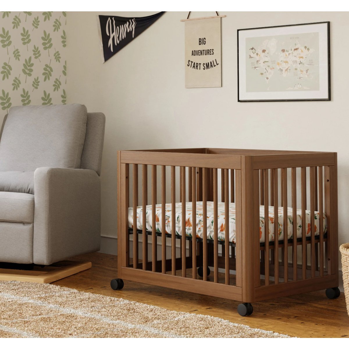 Yuzu 8-In-1 Convertible Crib with Toddler Conversion Kit - Natural Walnut