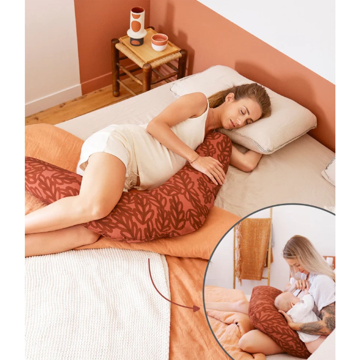 2-in-1 Pregnancy Pillow and Breastfeeding Terracotta