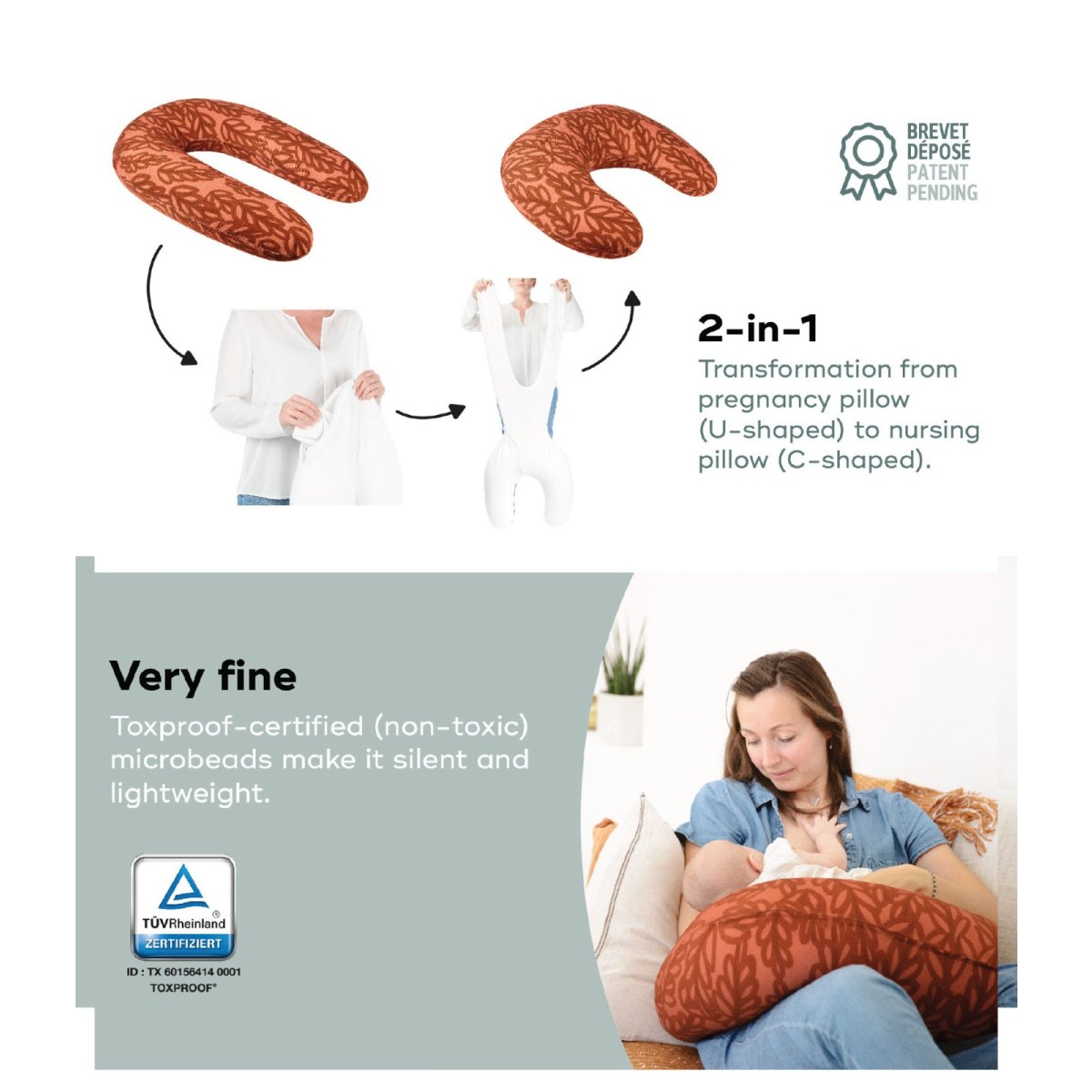 2-in-1 Pregnancy Pillow and Breastfeeding Terracotta