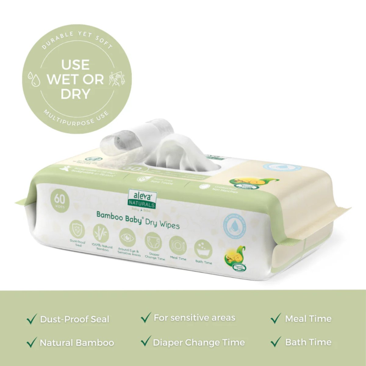Bamboo Baby Dry Wipes 60ct