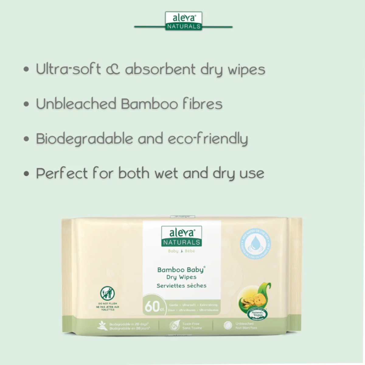Bamboo Baby Dry Wipes 60ct