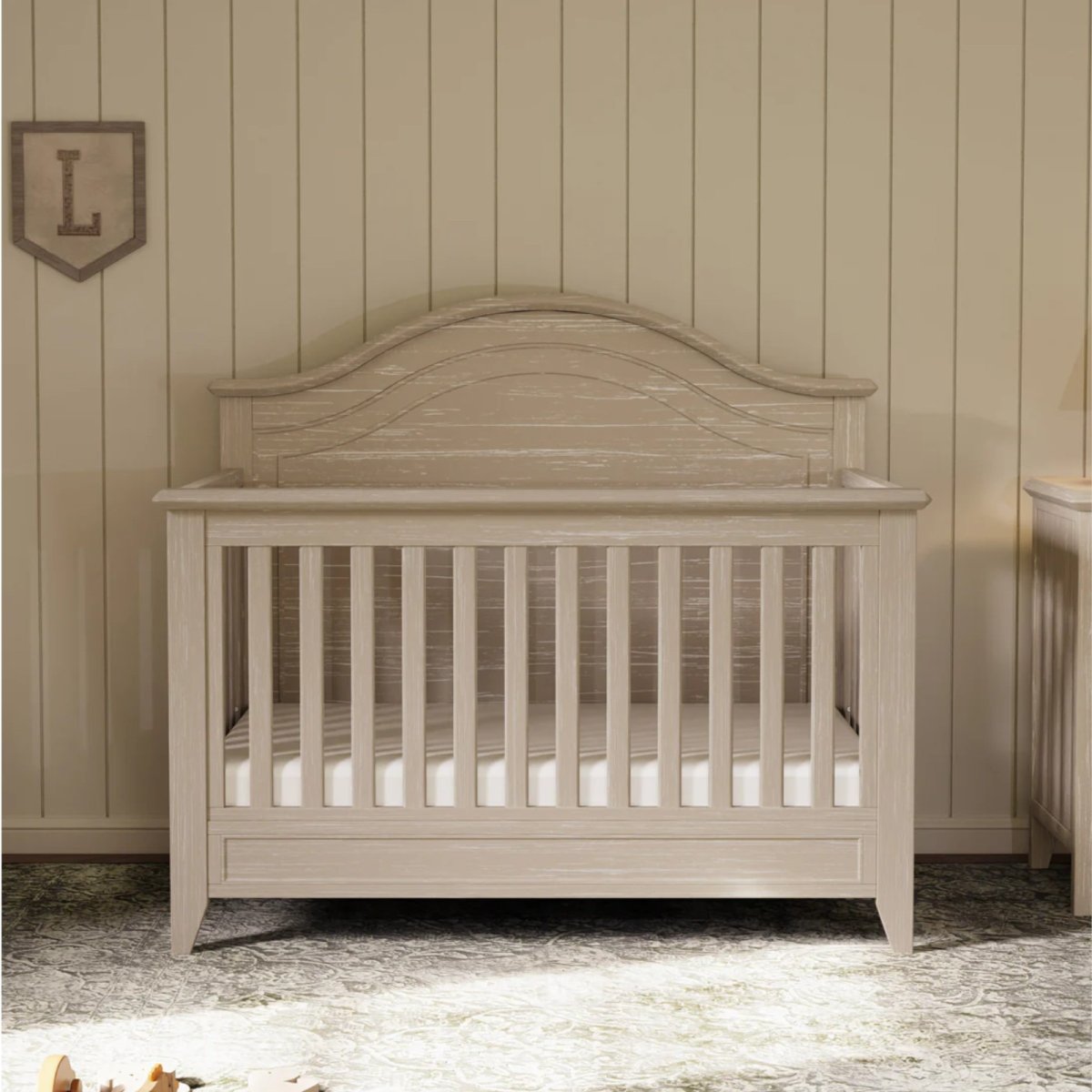 Beckett Rustic 4-in-1 Convertible Curve Top Crib - Sandbar