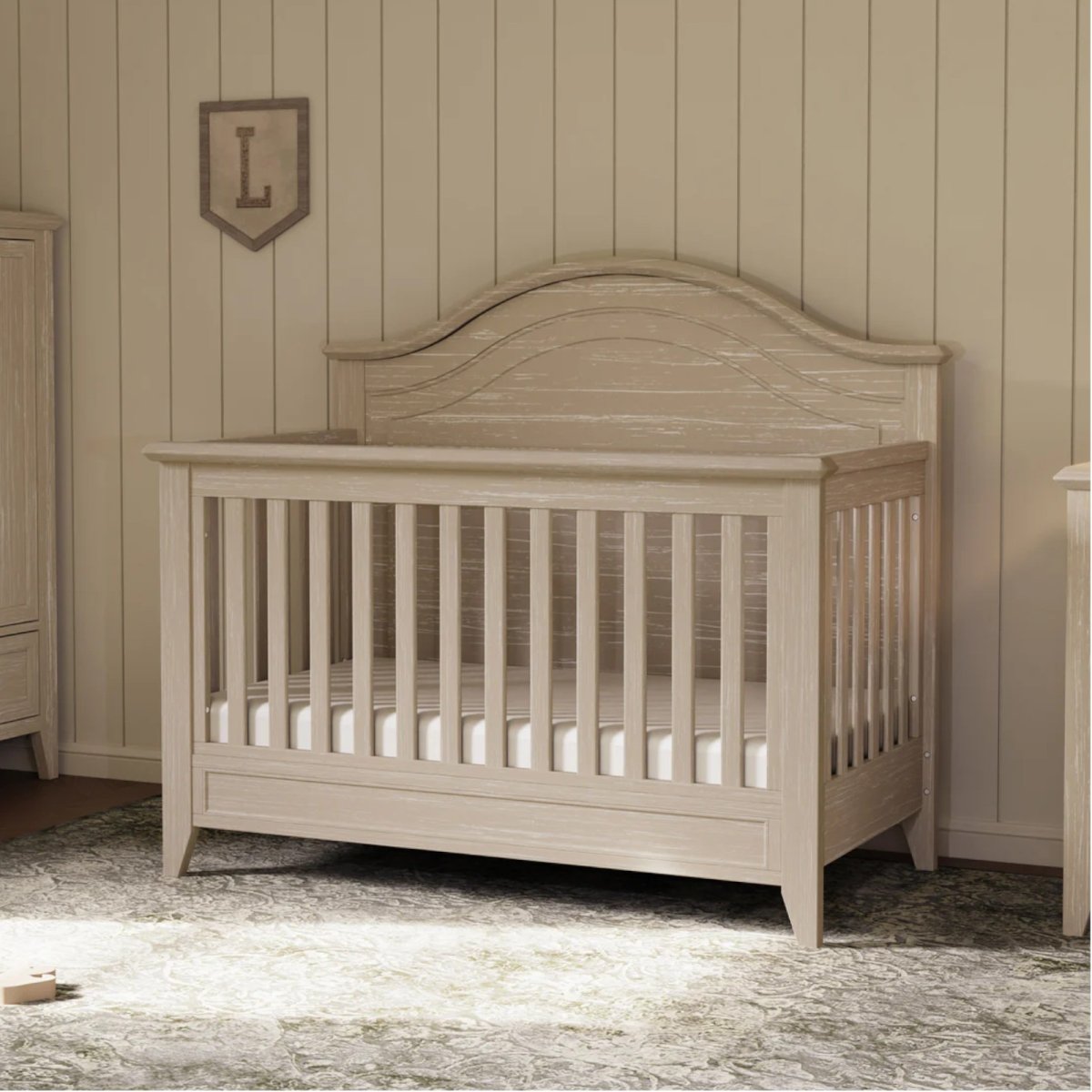 Beckett Rustic 4-in-1 Convertible Curve Top Crib - Sandbar