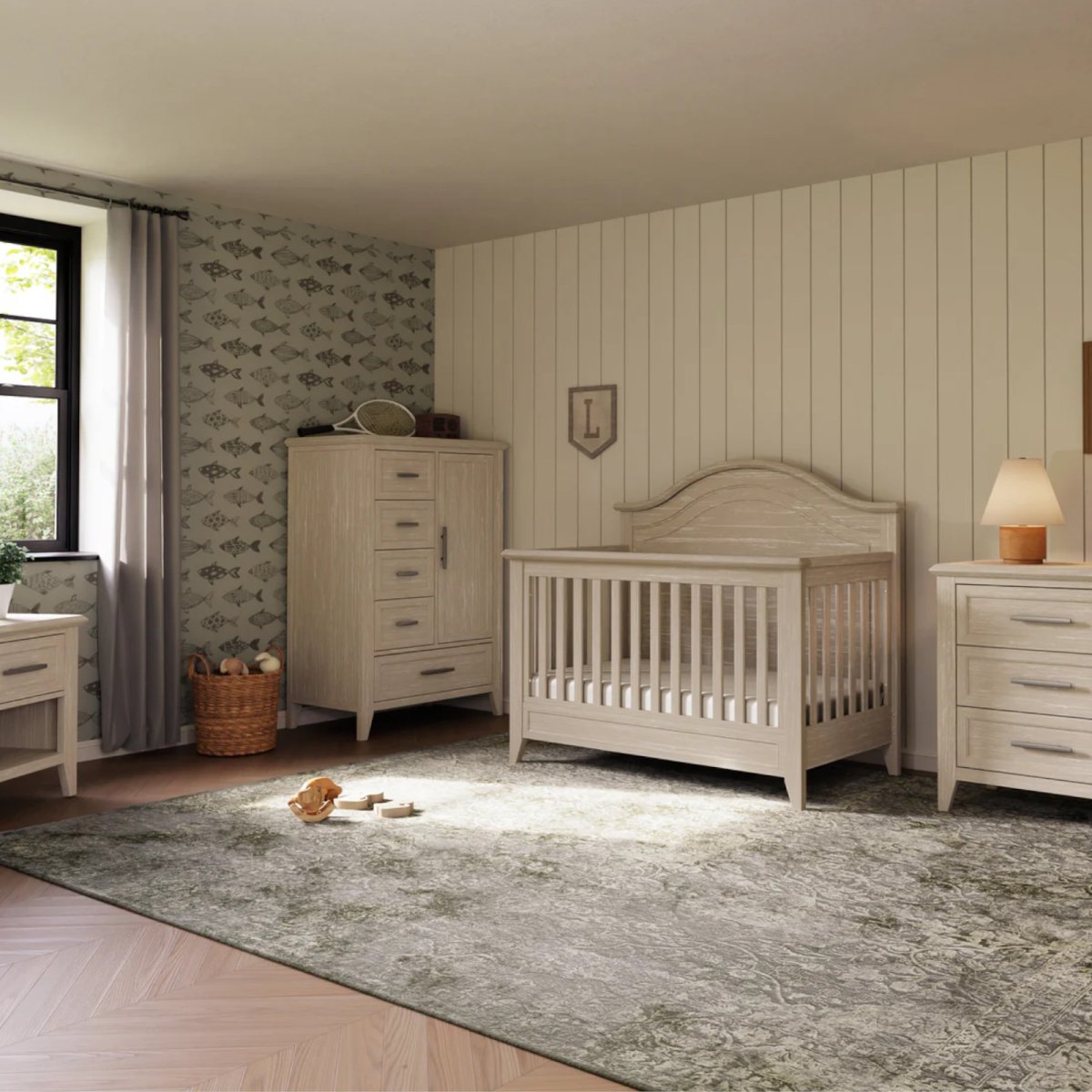Beckett Rustic 4-in-1 Convertible Curve Top Crib - Sandbar