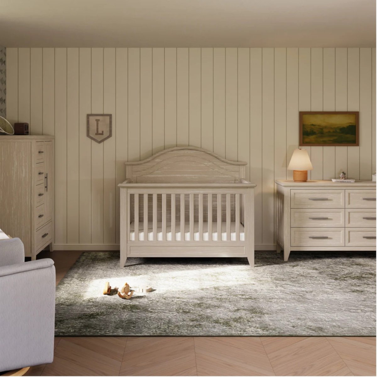 Beckett Rustic 4-in-1 Convertible Curve Top Crib - Sandbar