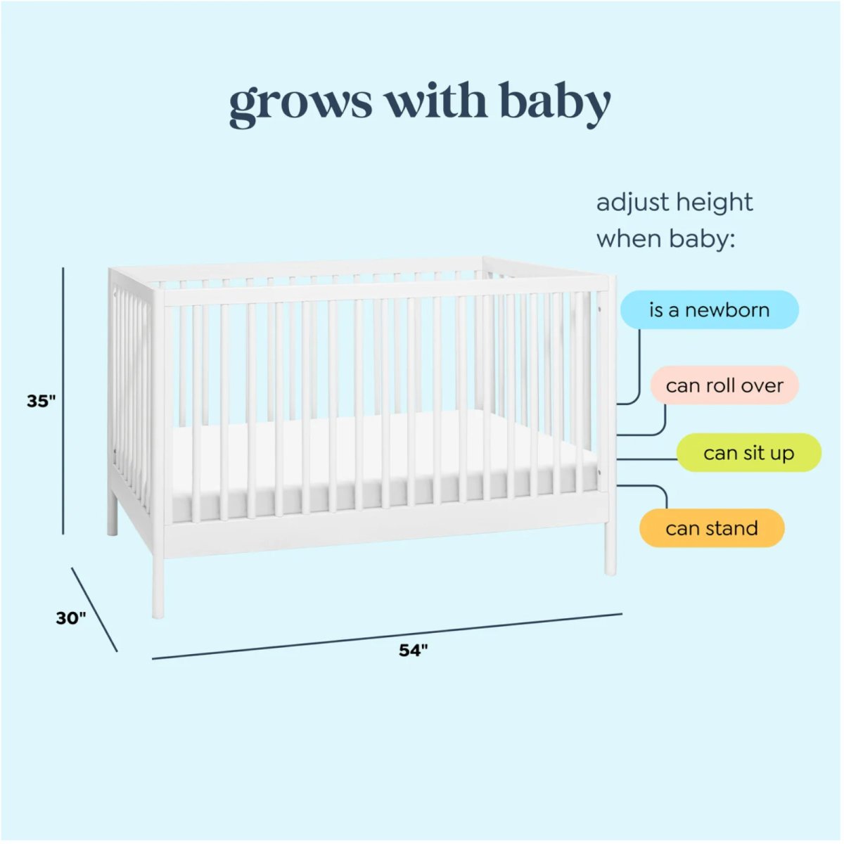 Birdie 3-in-1 Convertible Crib - White