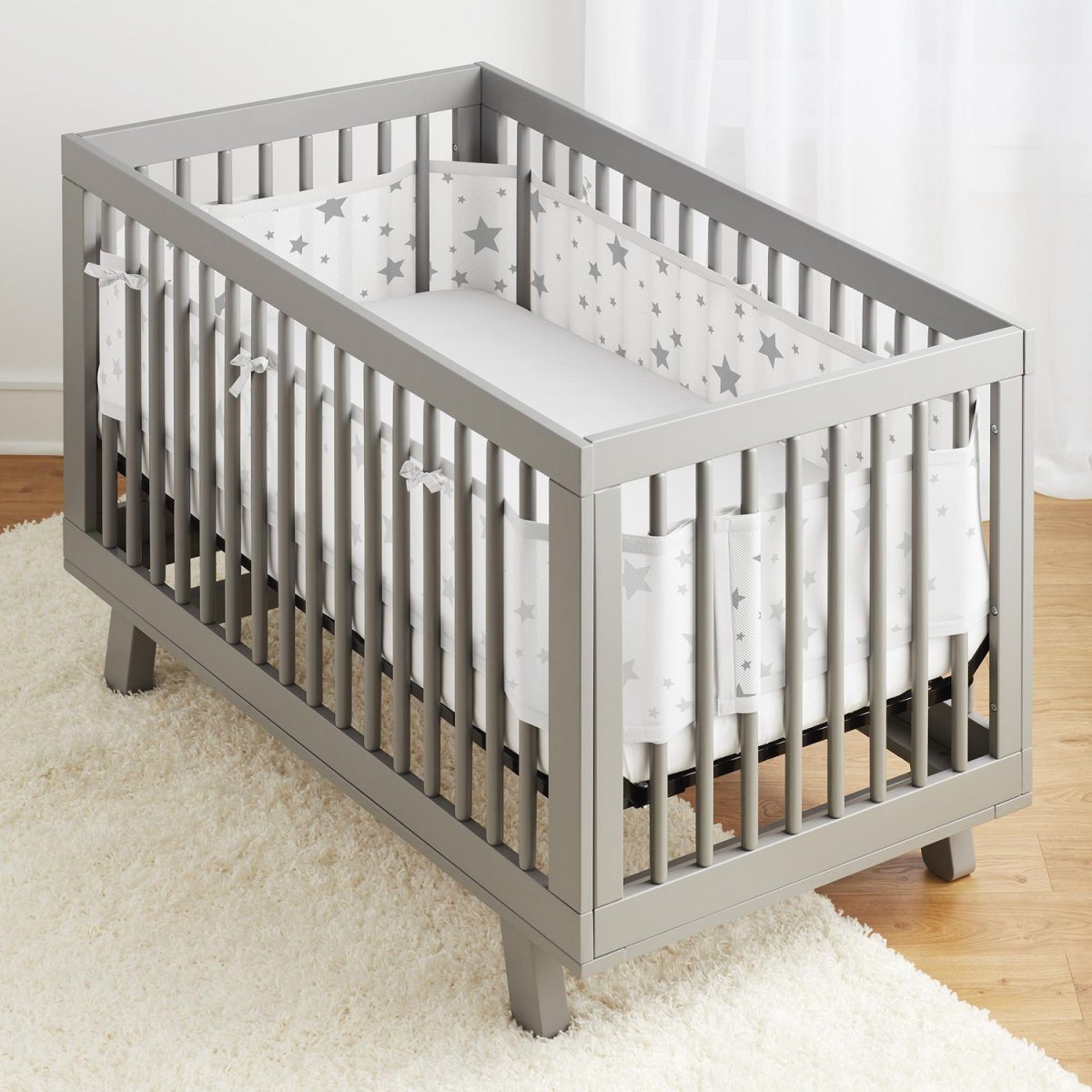 Mesh Crib Liner - Light Grey Star