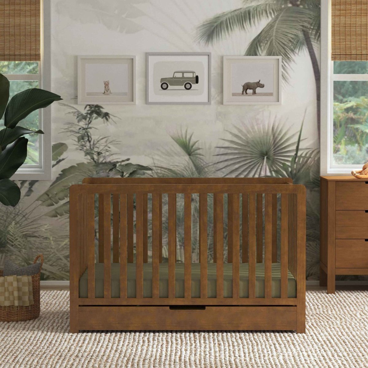 Colby 4 In 1 Convertible Crib with Trundle Drawer - Walnut