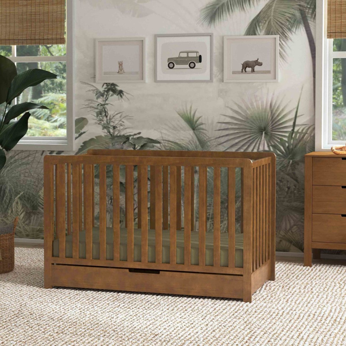 Colby 4 In 1 Convertible Crib with Trundle Drawer - Walnut