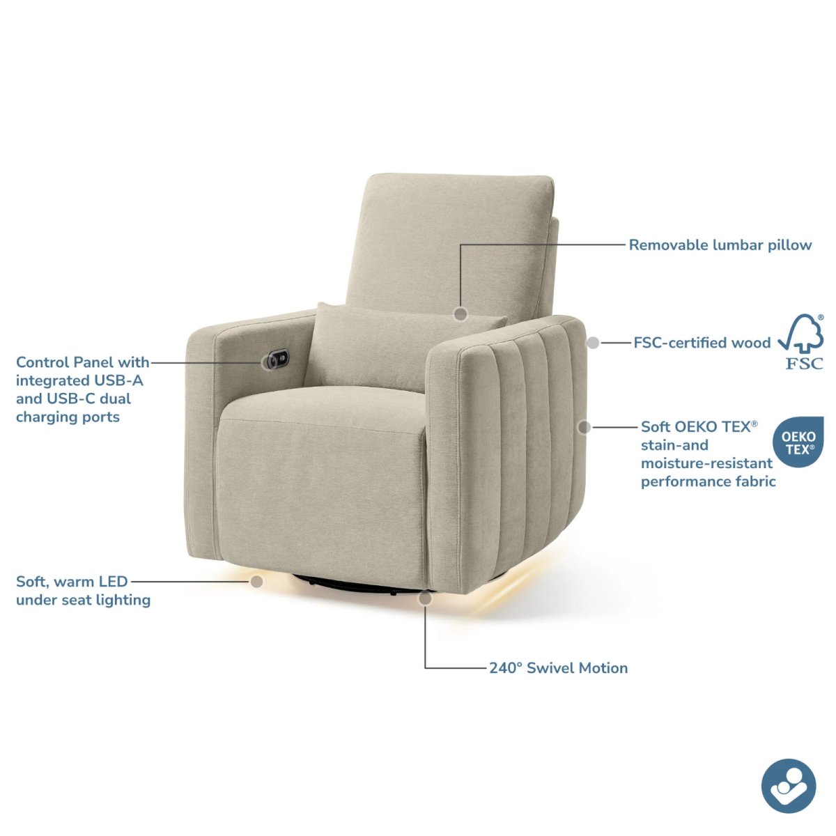 Dorian Channel Power Recliner - Crew Fog