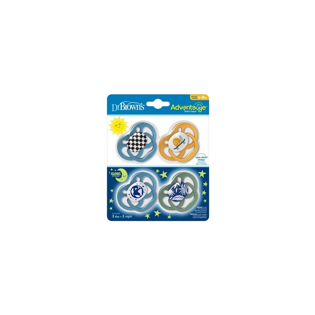 Advantage Pacifier - Stage 2 -Skateboard Snail/Glow in the Dark Blue