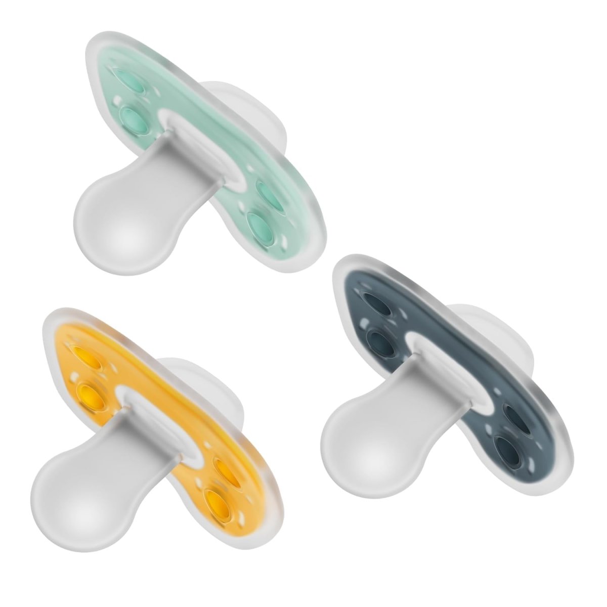 Advantage One-Piece Pacifier 3 Pack 6-18m - Green / Yellow / Grey