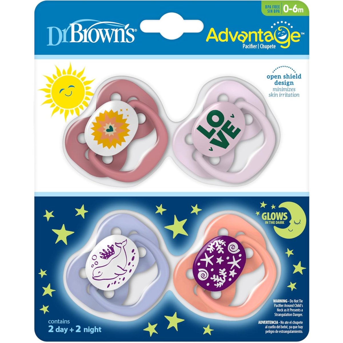 Advantage Pacifier - Stage 1 -Lavender Love/Glow in The Dark Coral Ocean