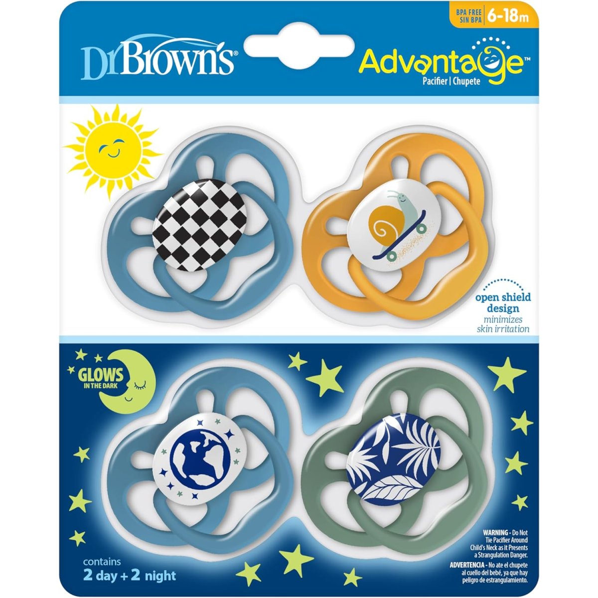 Advantage Pacifier - Stage 2 -Skateboard Snail/Glow in the Dark Blue