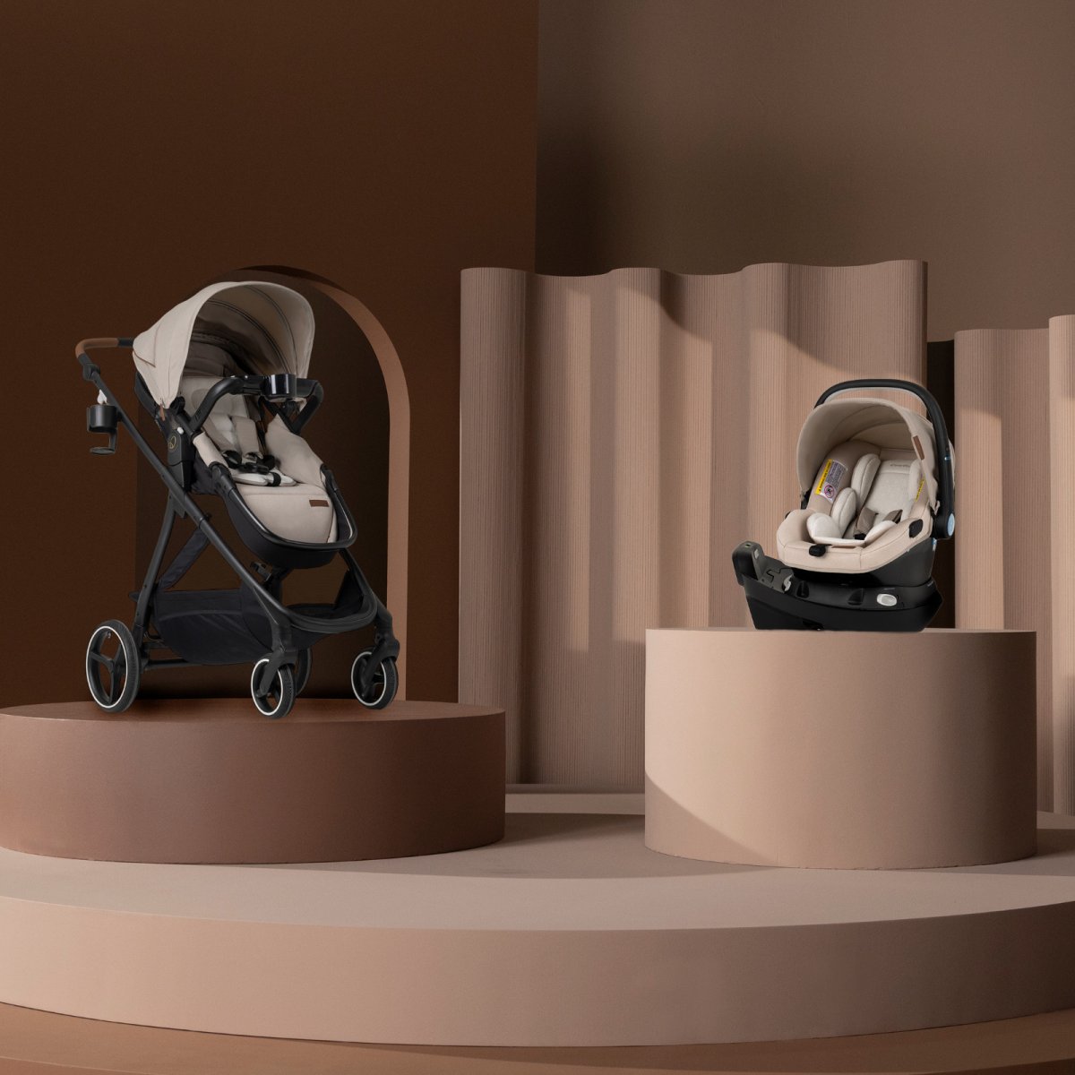 Shyft Intuiti+ Travel System/Revolve180 LiteMax NXT Rotating Infant Seat with SensorySoothe Travertine