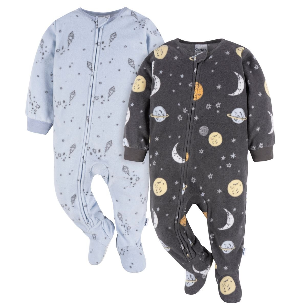 2-Pack Footed Blanket Fleece Sleepers - Space