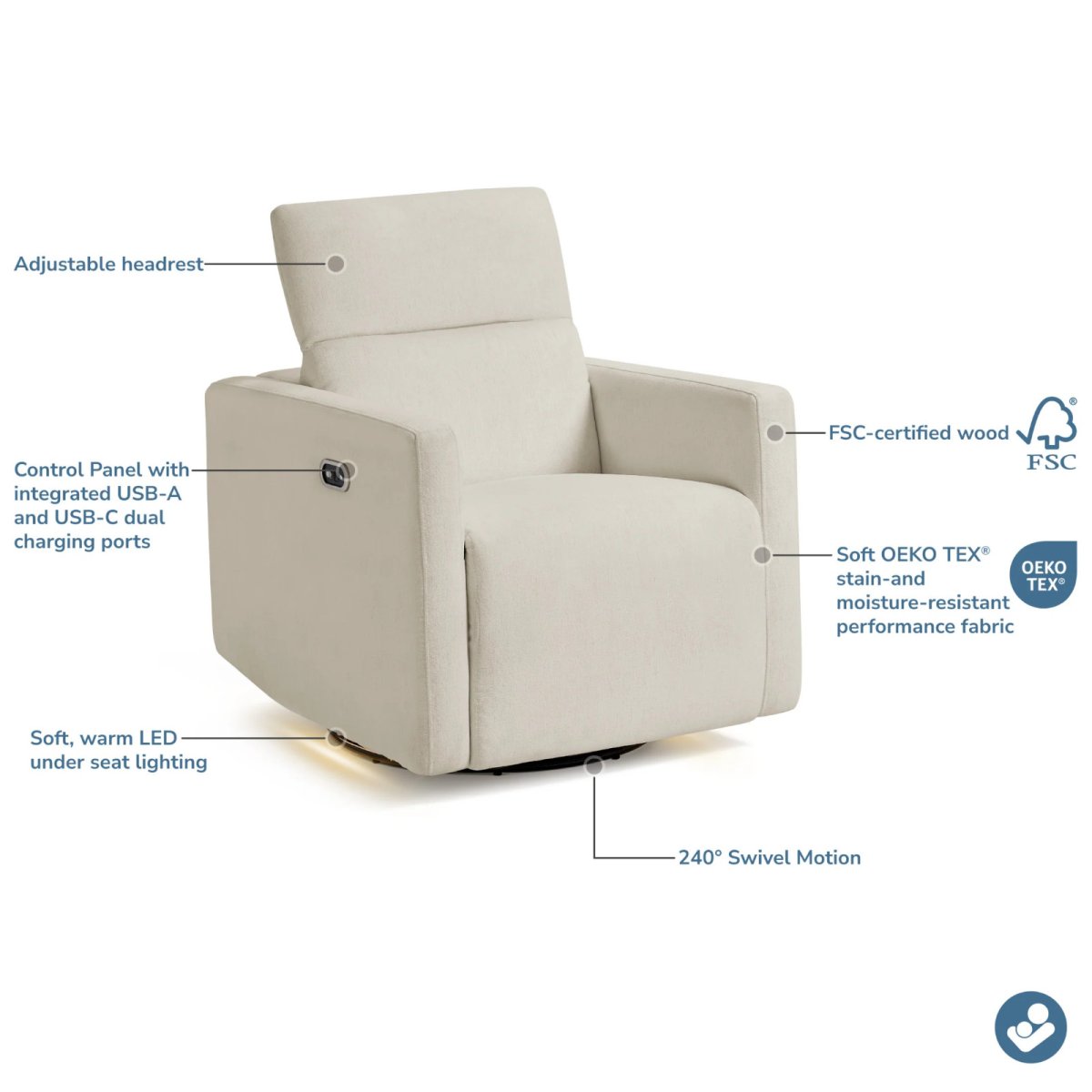 Isla Cloud Power Recliner - Vanilla