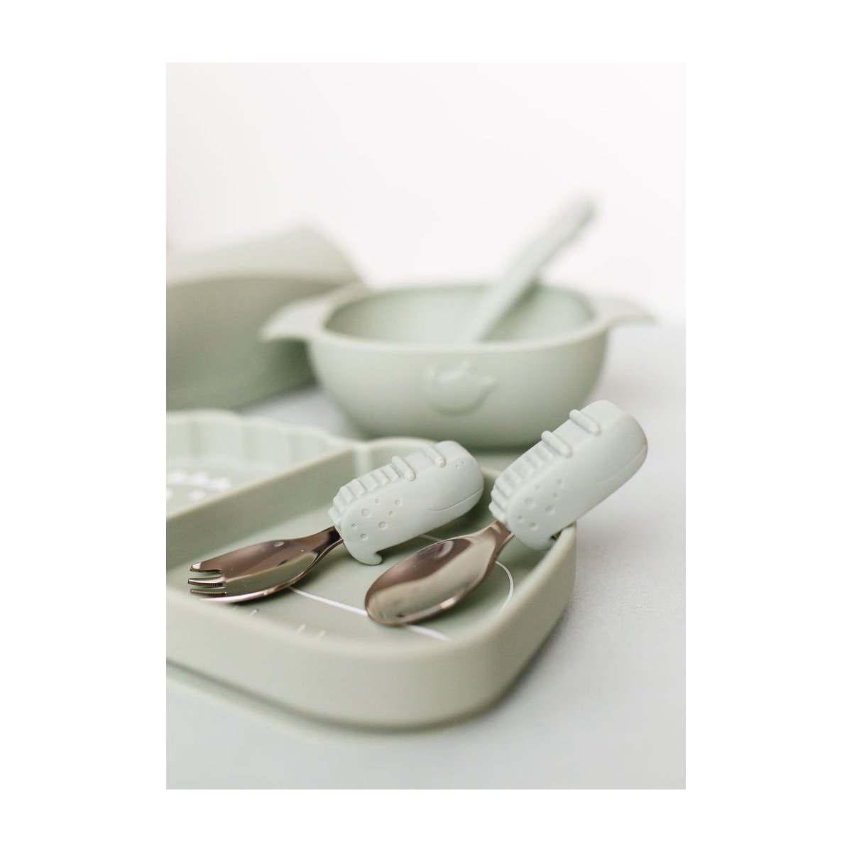 Learning Spoon/Fork Set - Alligator/Sage