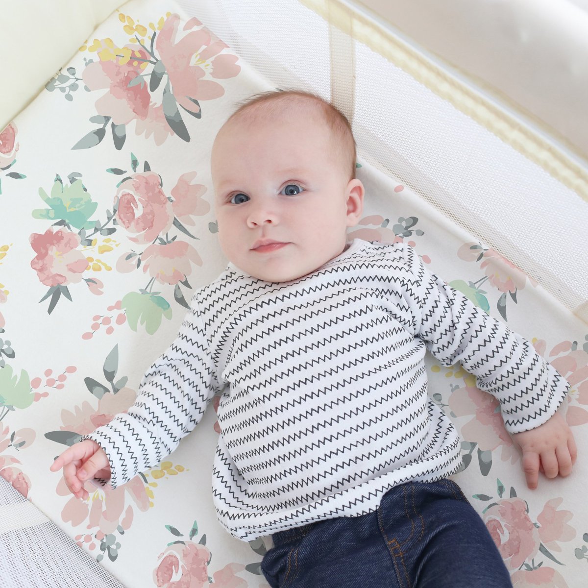 Percale Dream Playard Sheet - Watercolour Flowers