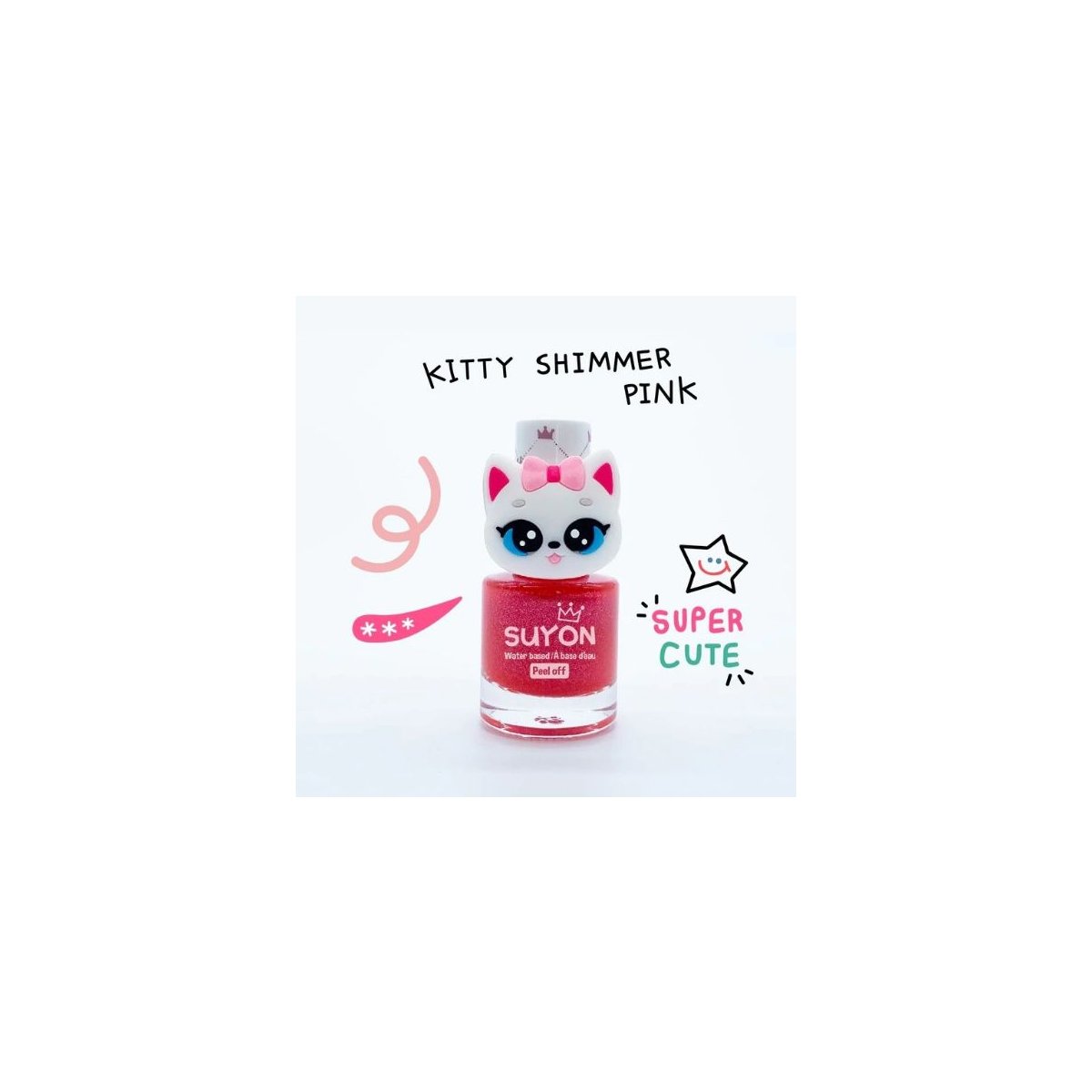 Peel Off Nail Polish Shimmer Pink with Kitty Ring
