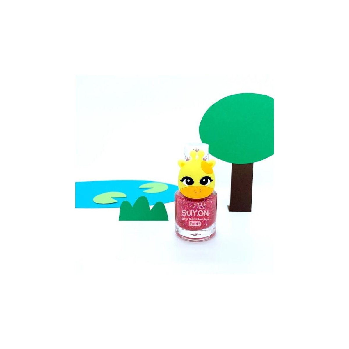 Peel Off Nail Polish Glitter Pink with Giraffe Ring