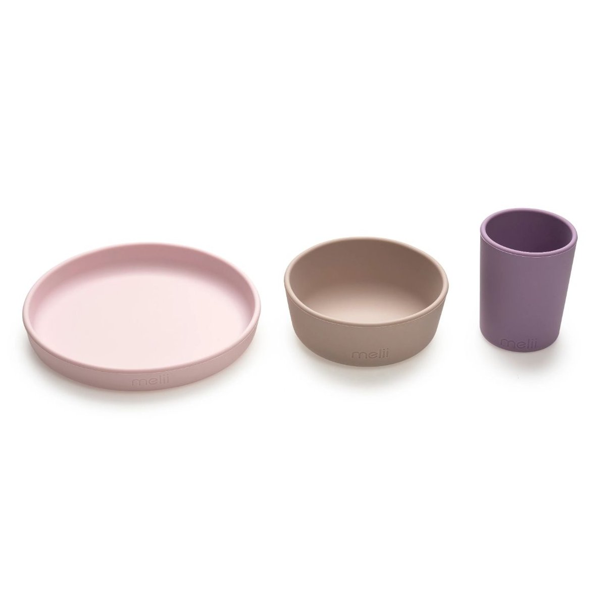 3 Piece Silicone Feeding Set (Purple / Grey / Pink)