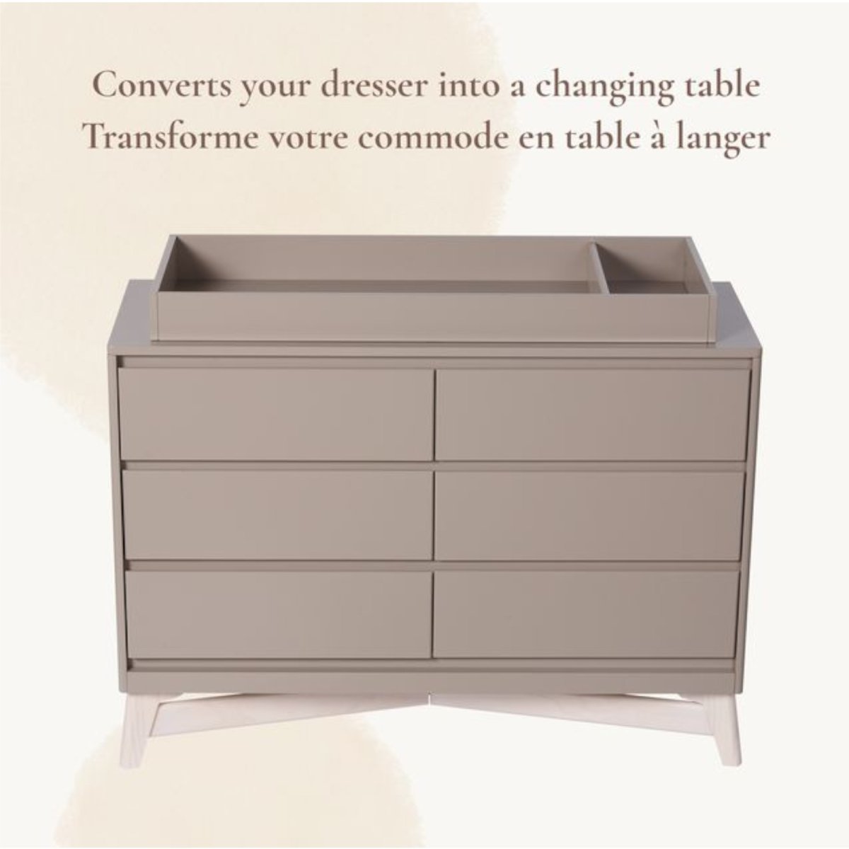 KD Pala Collection Double Dresser Topper Change Table Top - Taupe