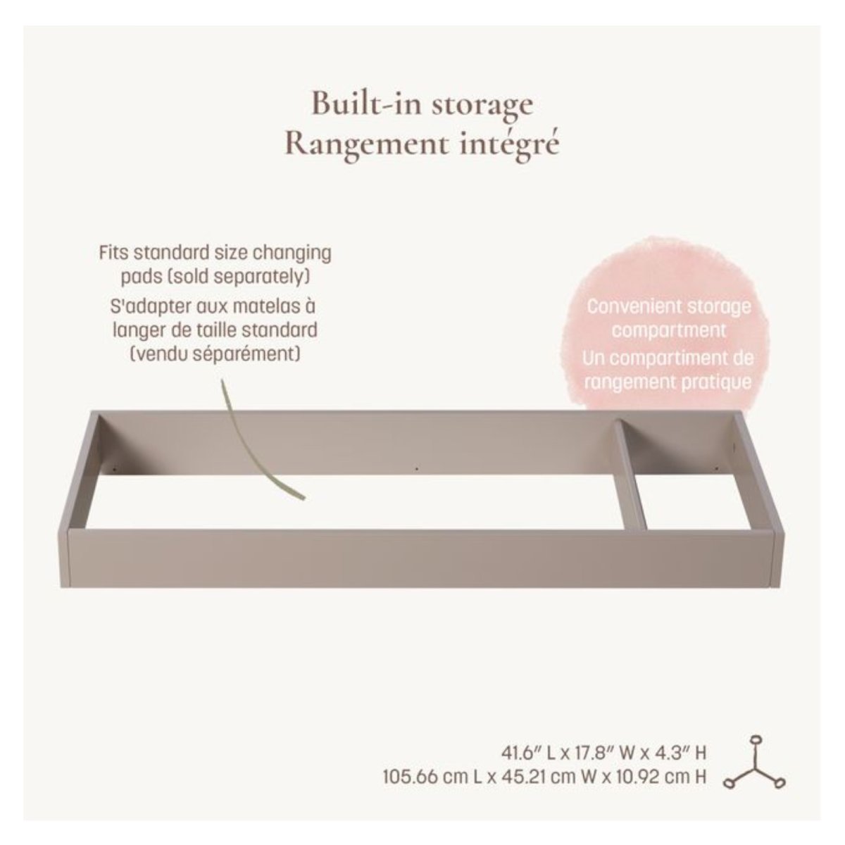 KD Pala Collection Double Dresser Topper Change Table Top - Taupe
