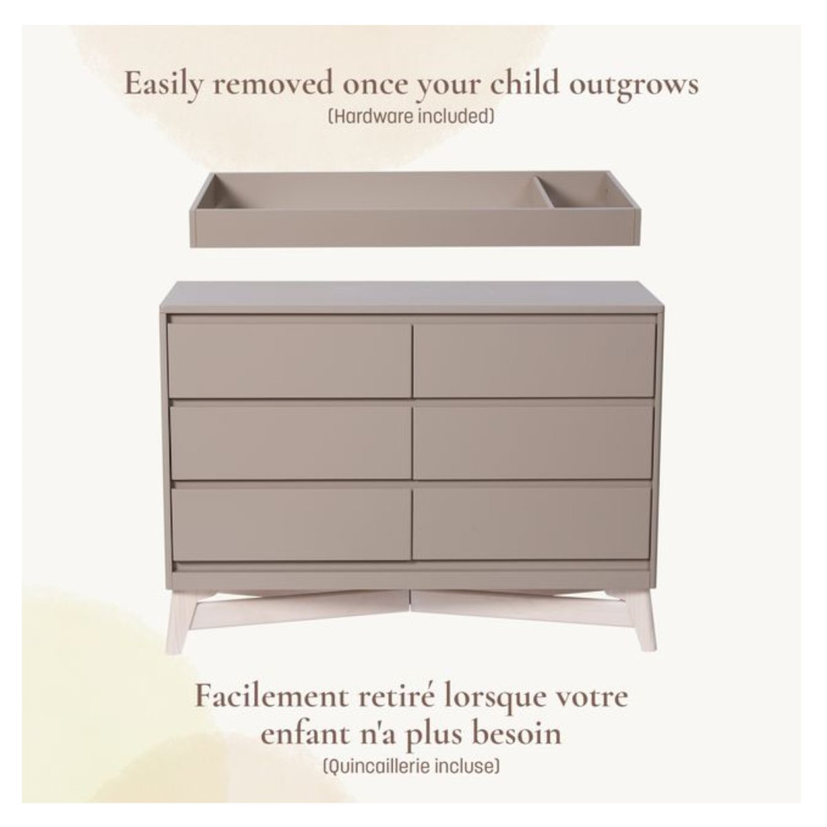 KD Pala Collection Double Dresser Topper Change Table Top - Taupe