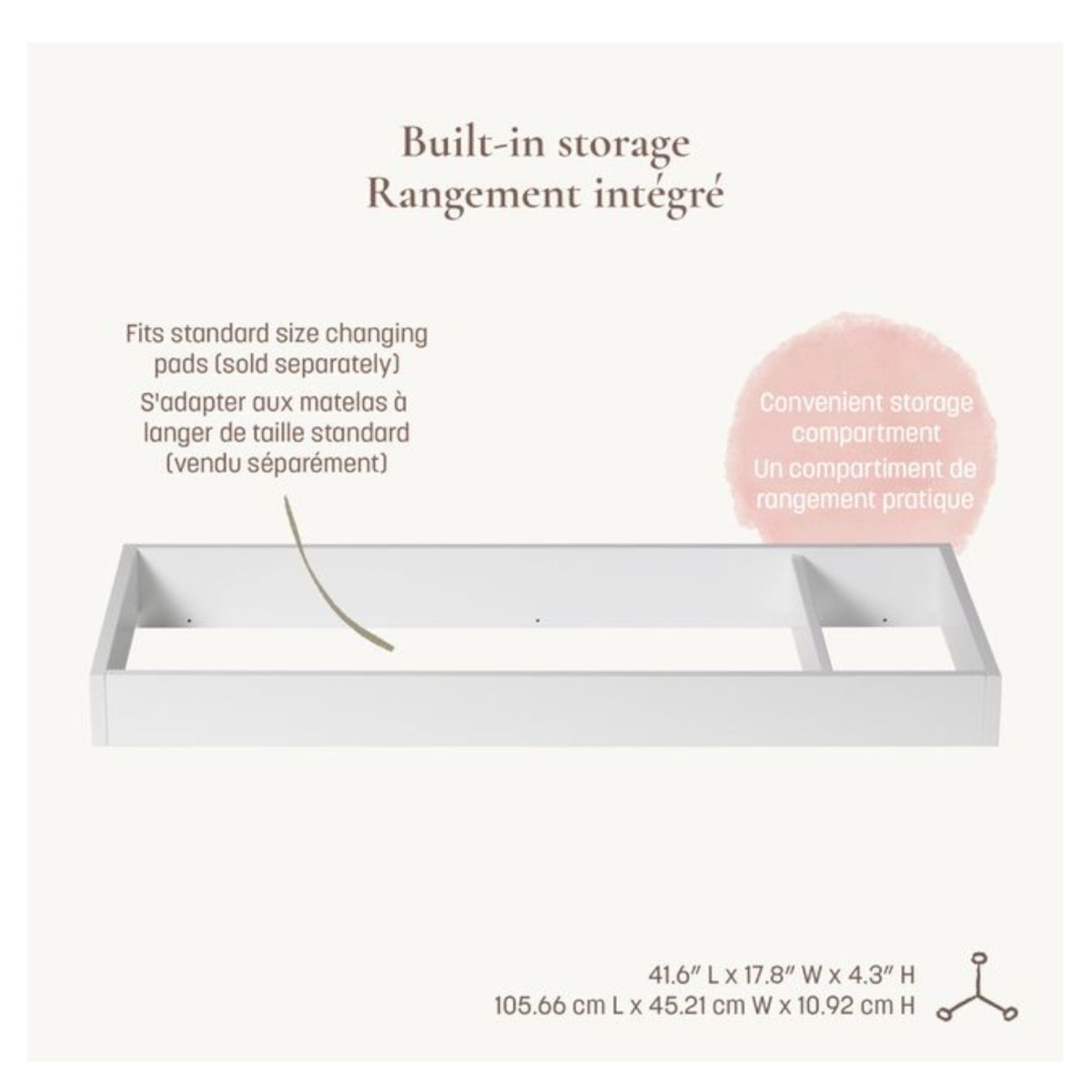 KD Pala Collection Double Dresser Topper Change Table Top - White