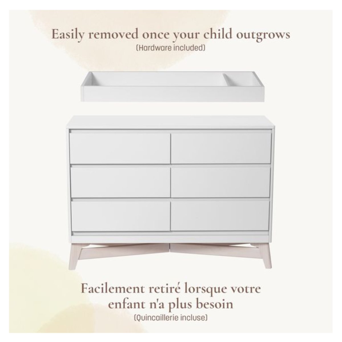 KD Pala Collection Double Dresser Topper Change Table Top - White