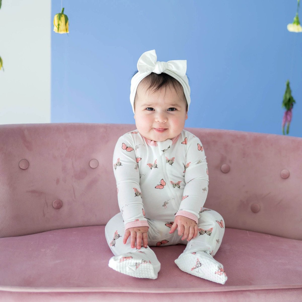 Printed Zippered Footie - Butterfly