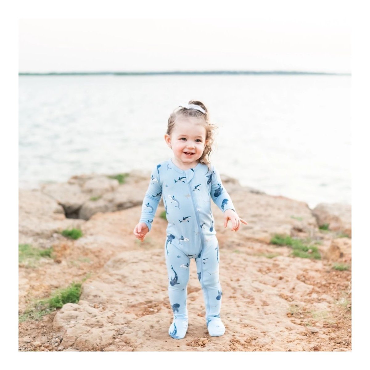 Printed Zippered Footie - Stream Shark