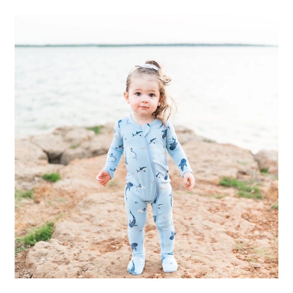 Printed Zippered Footie - Stream Shark