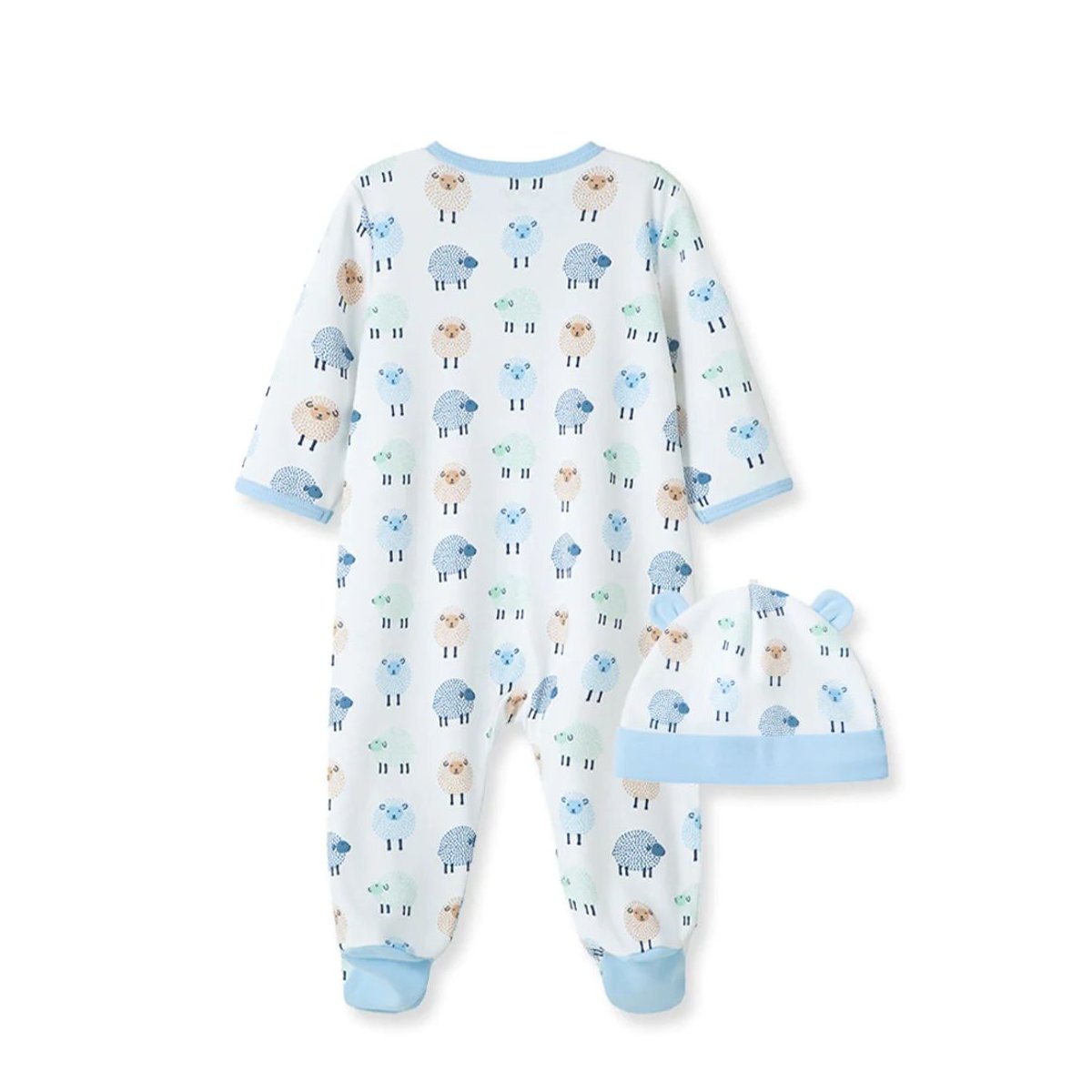 Dotty Lambs Footie and Hat - White Print
