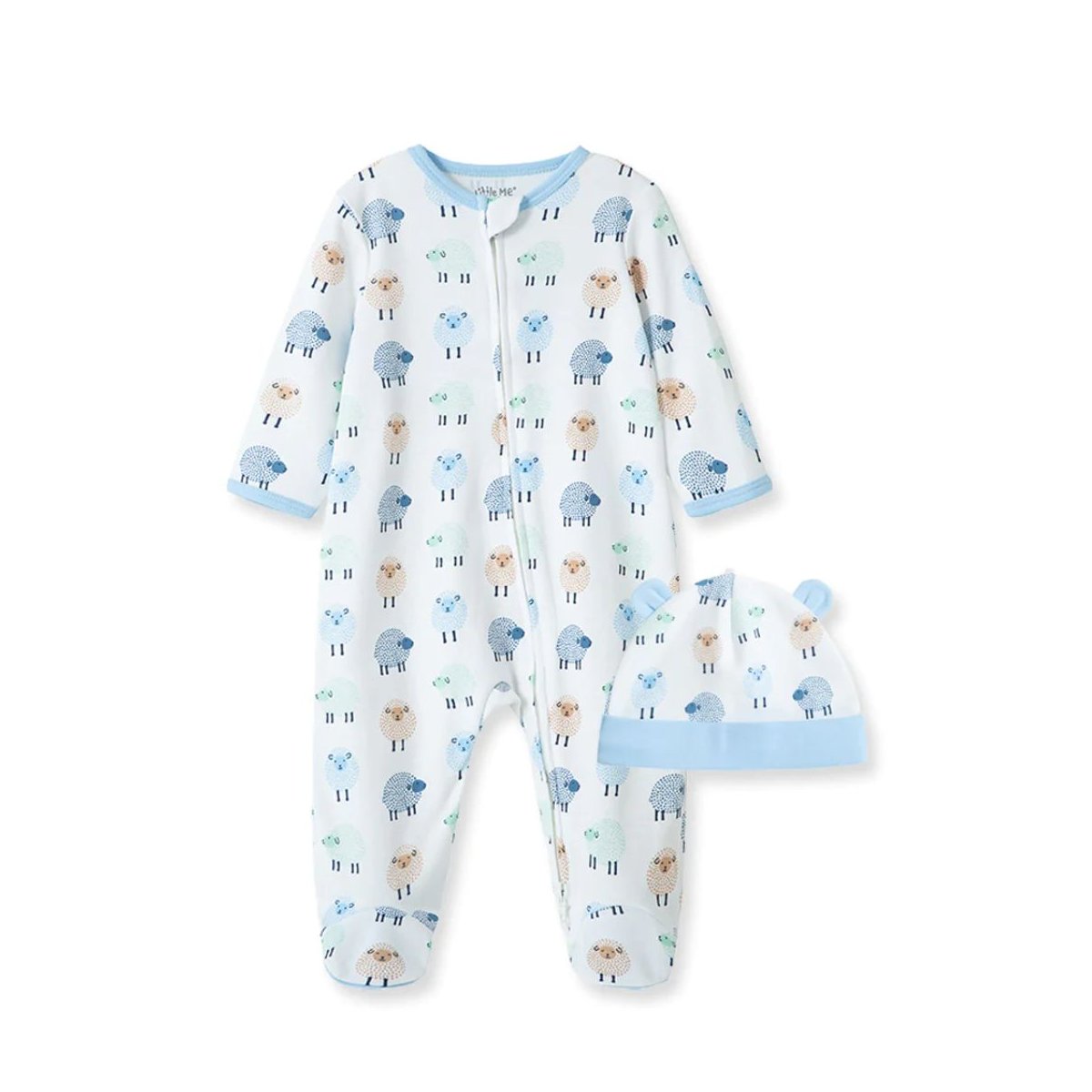Dotty Lambs Footie and Hat - White Print