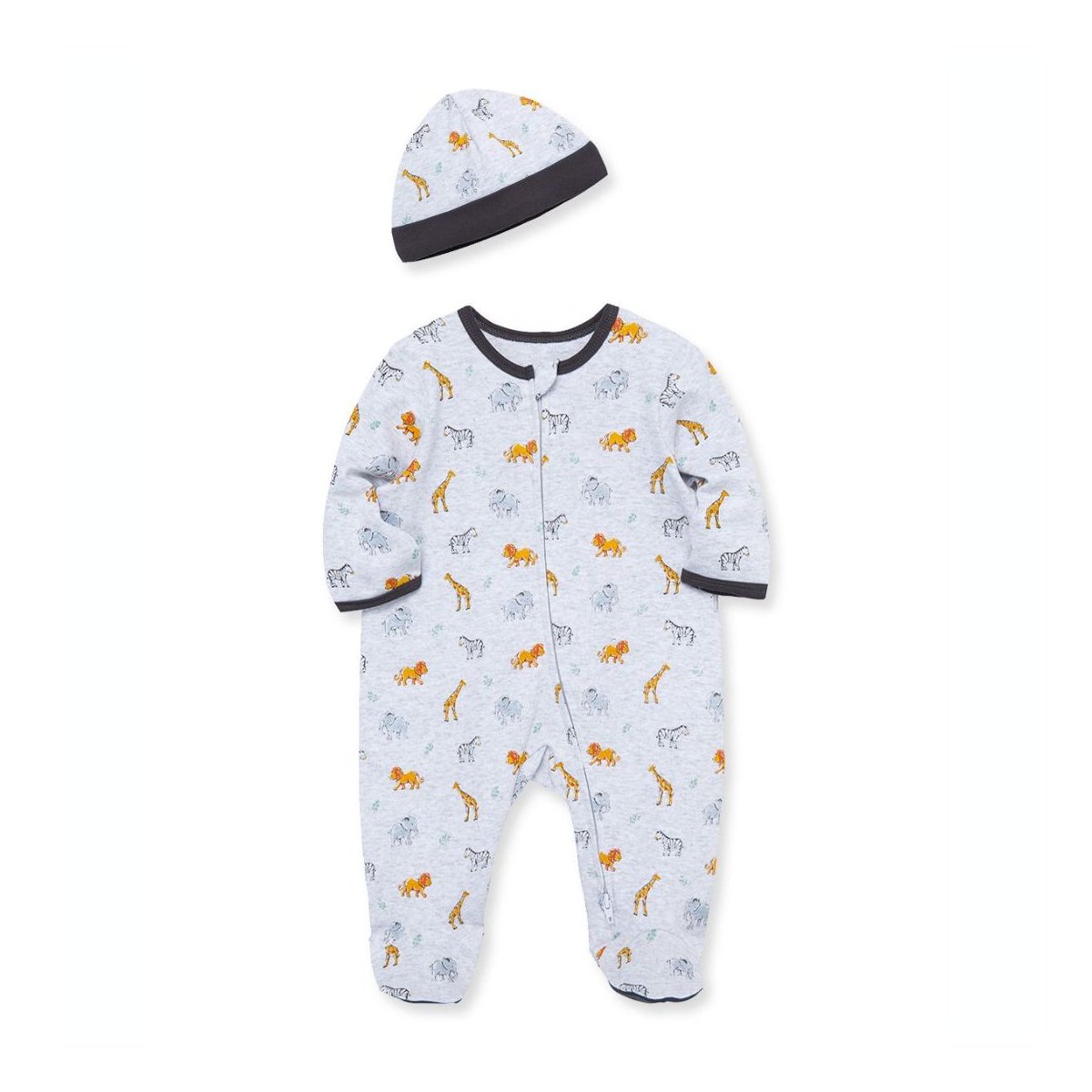 Jungle Pals Footie and Hat - Grey