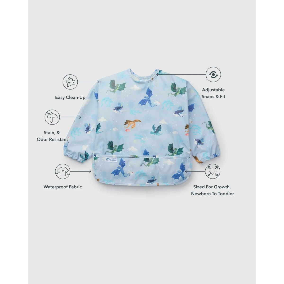 Long Sleeve Waterproof Bib - Magical Dragons