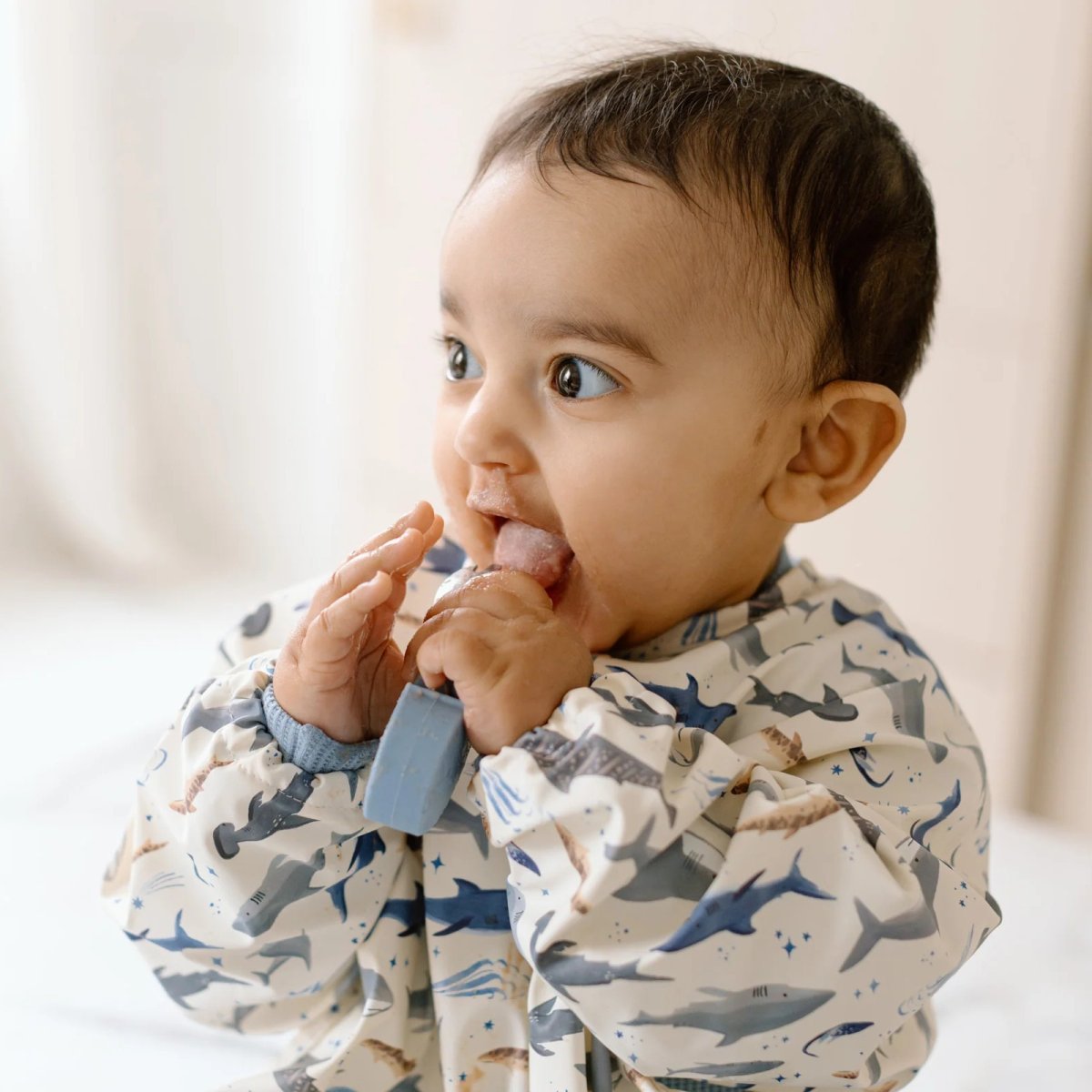 Long Sleeve Waterproof Bib - Smiley Sharks