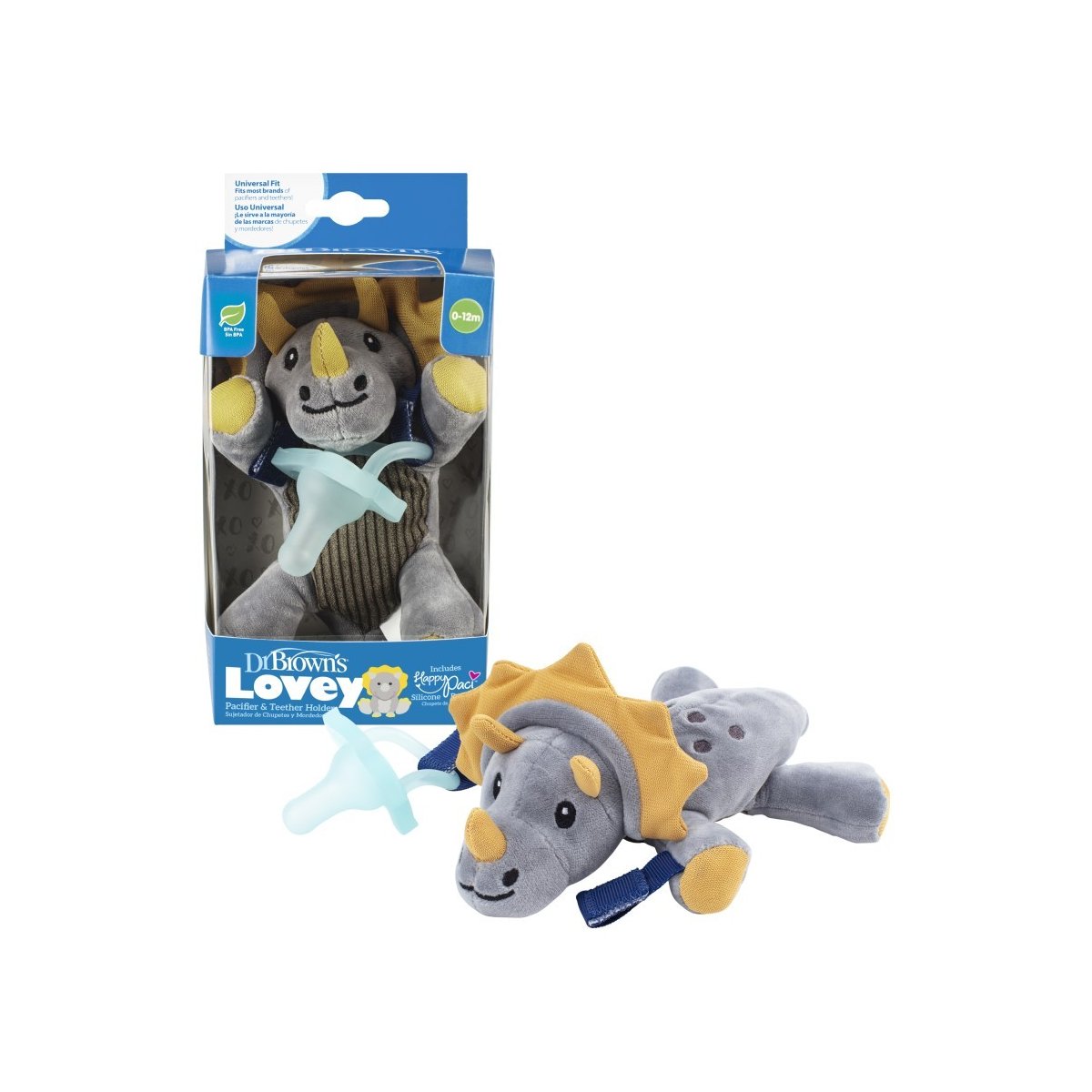 Lovey with Pacifier - Teddy the Triceratops