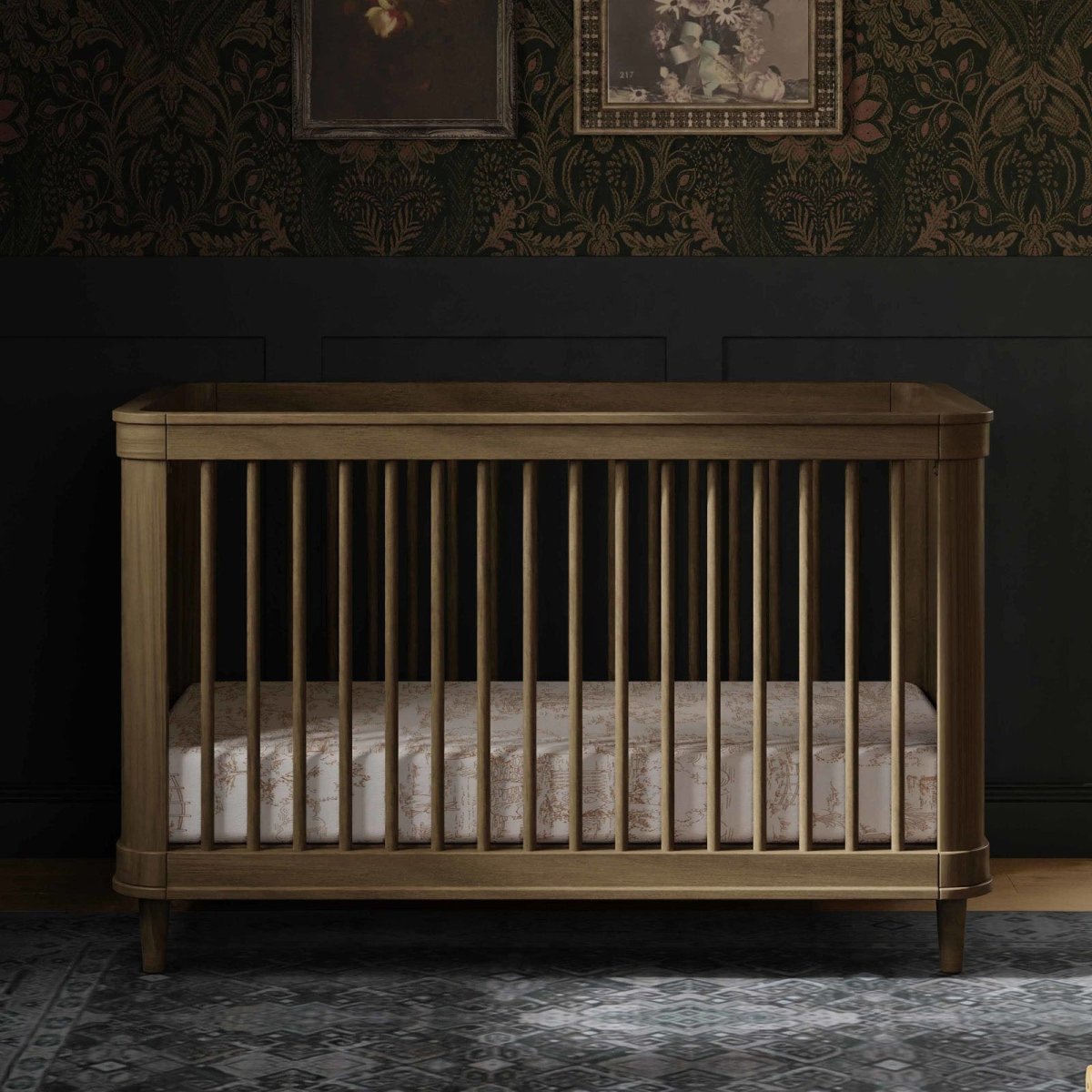 Marin with Cane 3-in-1 Convertible Crib - in Natural Walnut and Blonde Cane