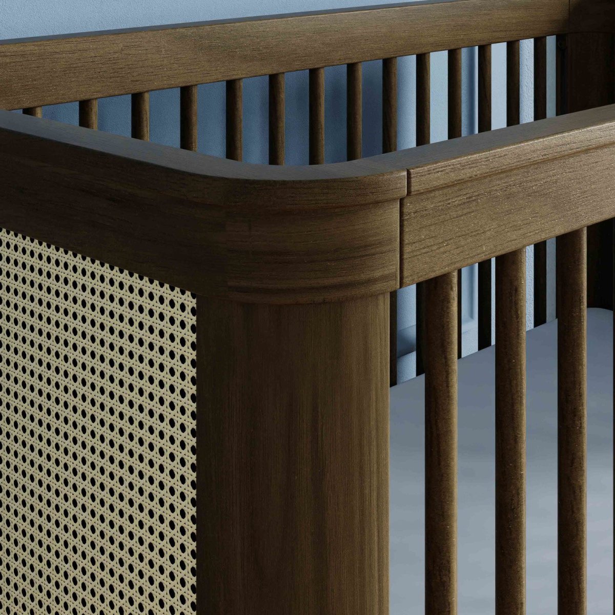 Marin with Cane 3-in-1 Convertible Crib - in Natural Walnut and Blonde Cane