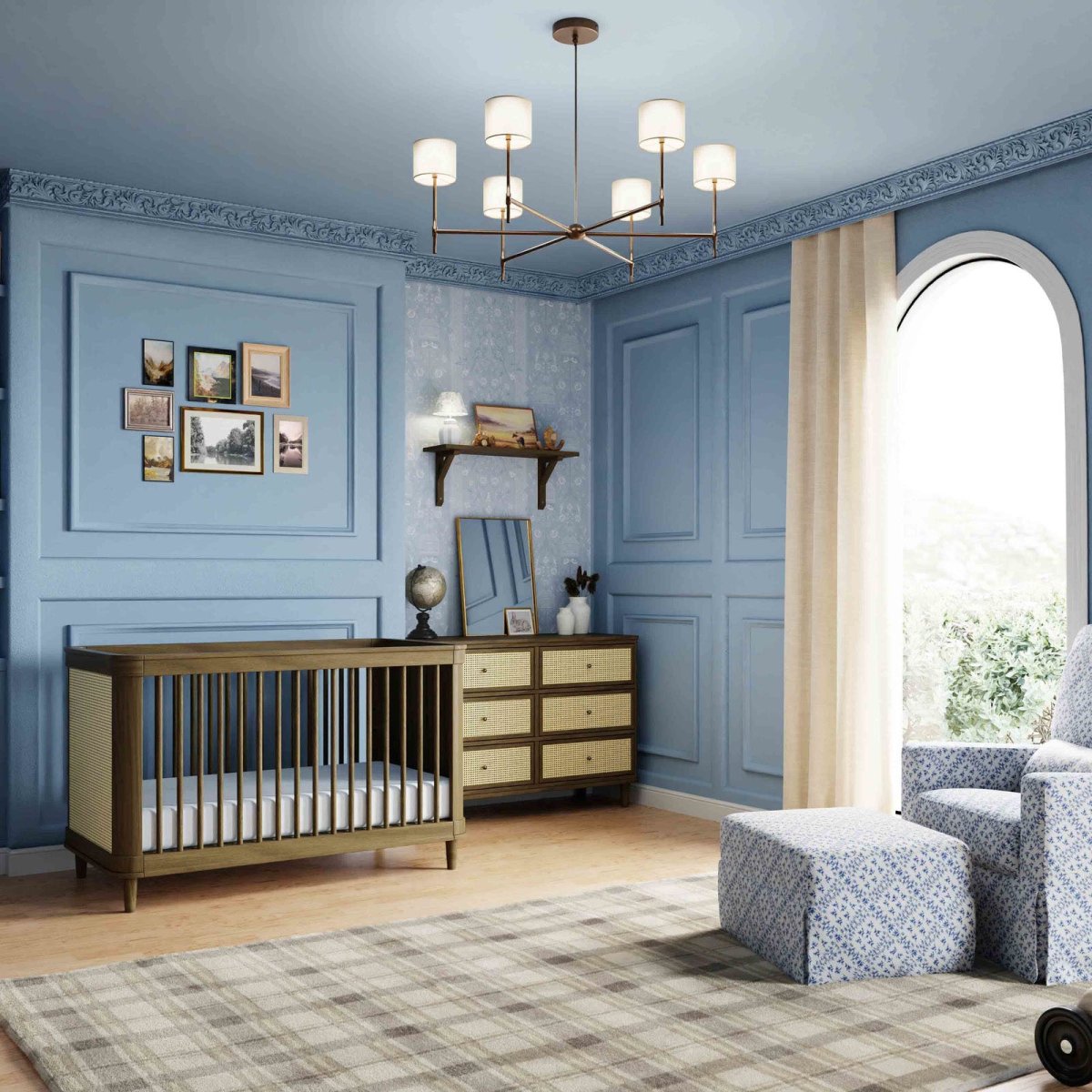 Marin with Cane 3-in-1 Convertible Crib - in Natural Walnut and Blonde Cane