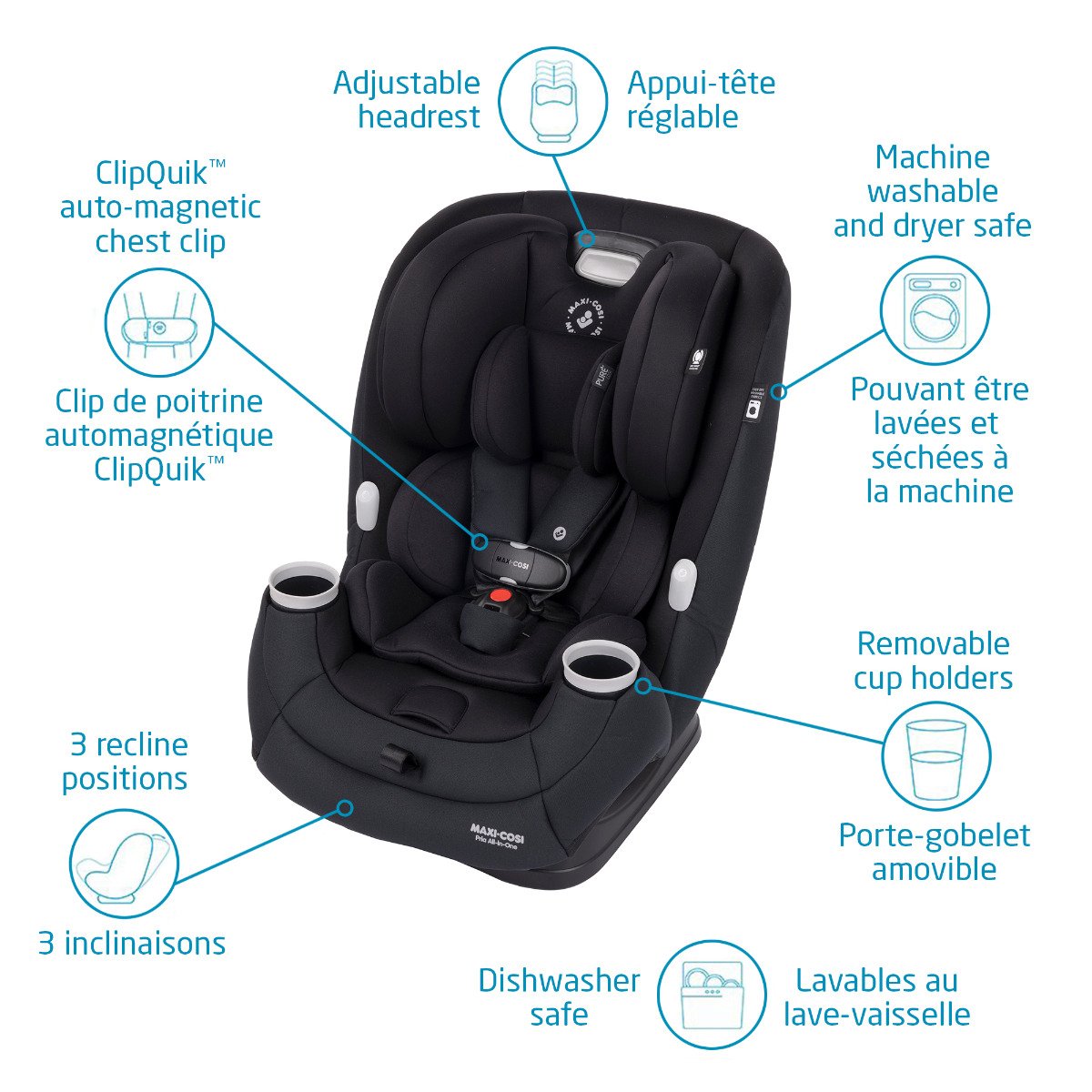 Pria All In One Convertible Car Seat - Authentic Black