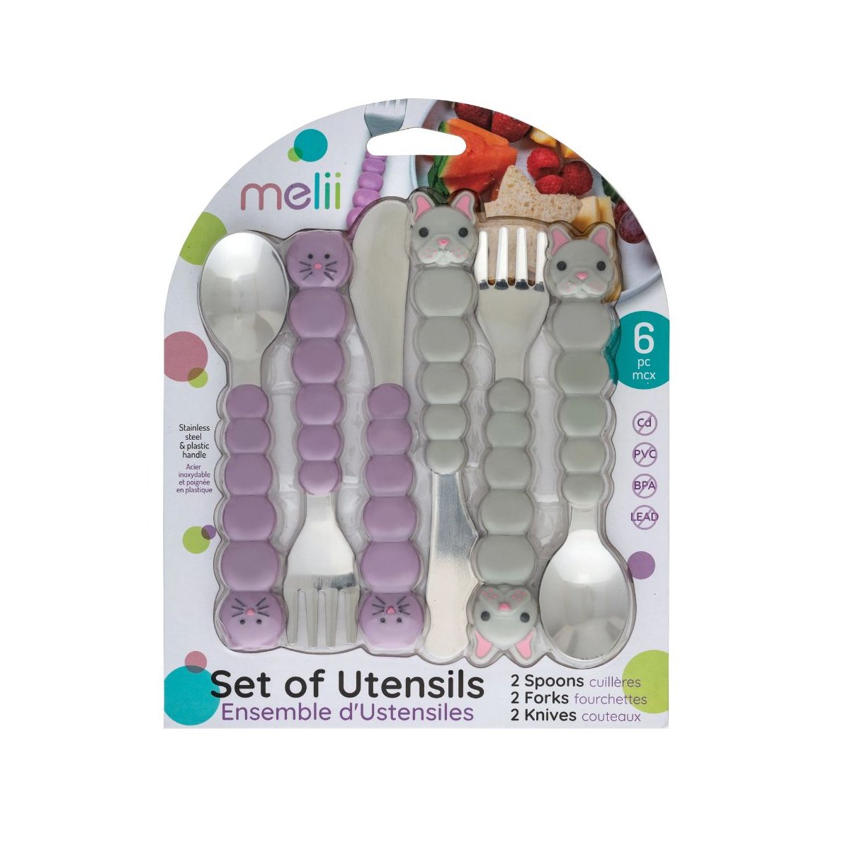 6 piece Utensil Set - Cat/Bulldog