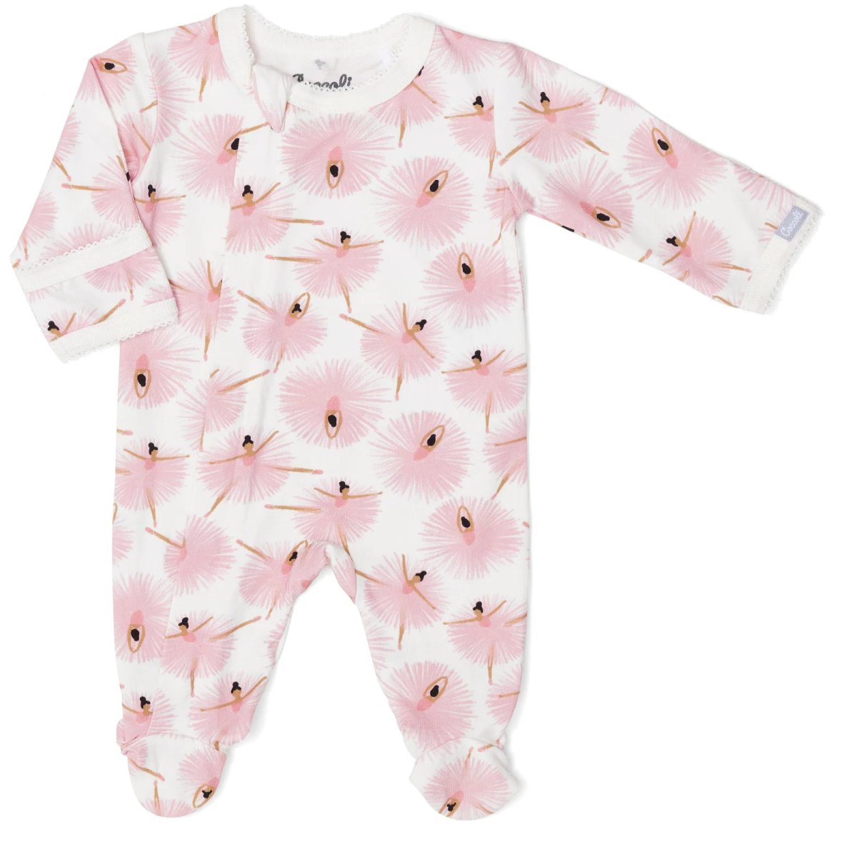 Modal Zipper Footie - Ballet On Cream
