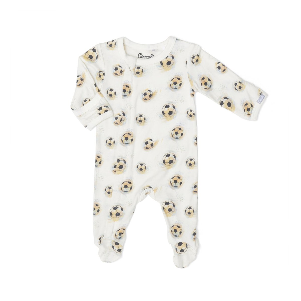 Modal Zipper Footie - Soccer Balls On Cream